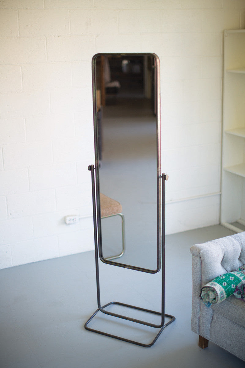 Tall Metal Framed Floor Mirror with Stand