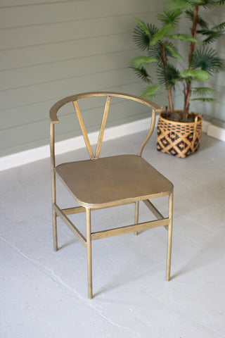 Antique Brass Finish Metal Wishbone Chair