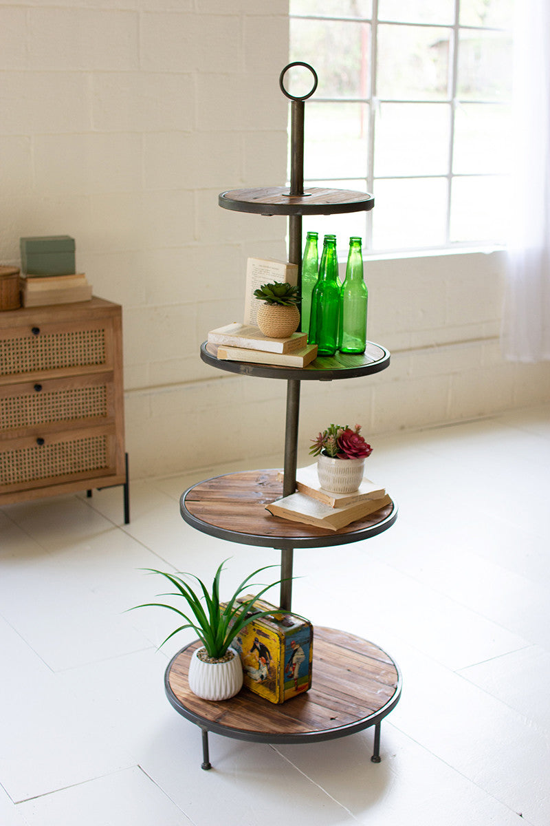 Four-Tiered Farmhouse Wood and Metal Display Tower