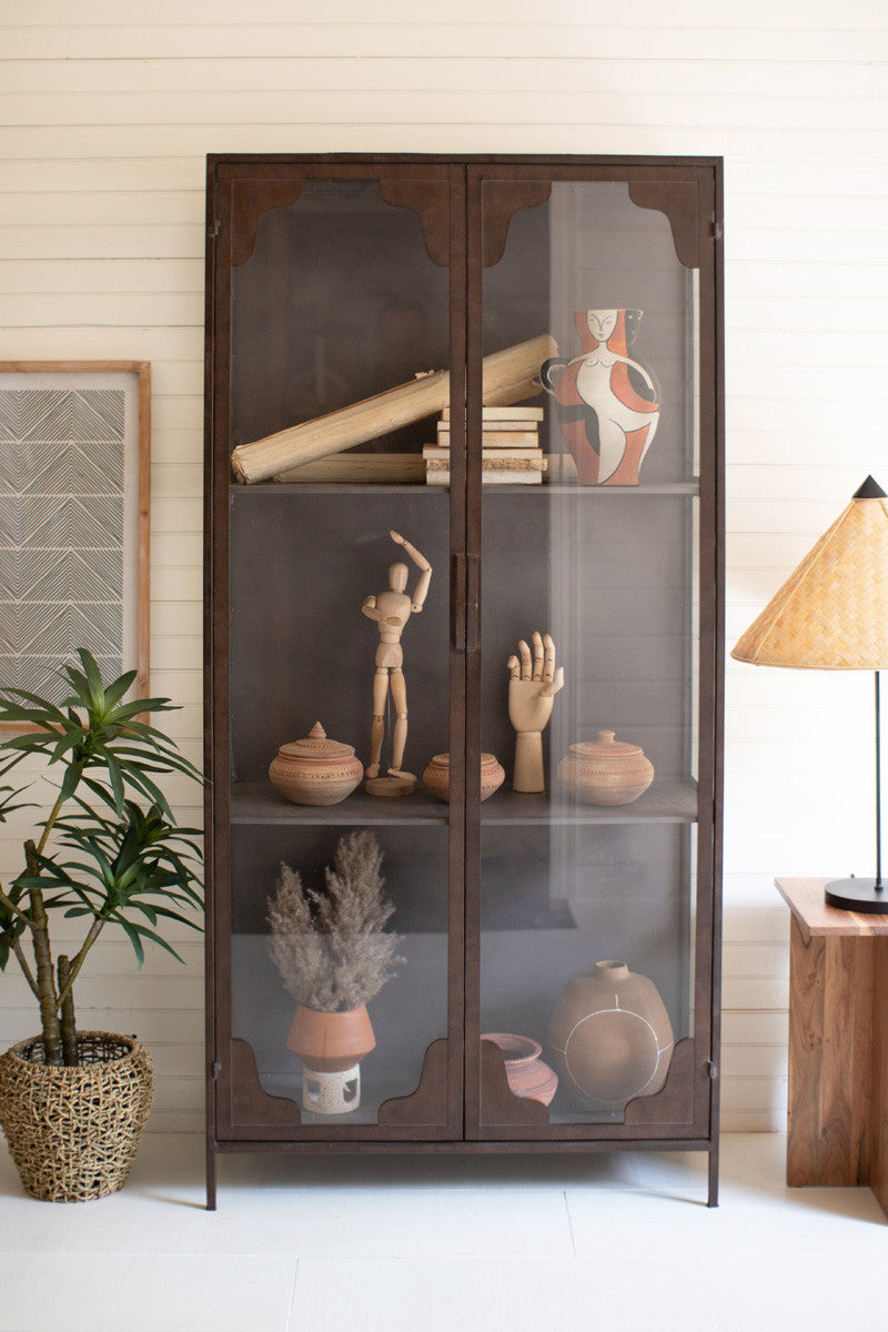 Large Rustic Metal and Glass Cabinet