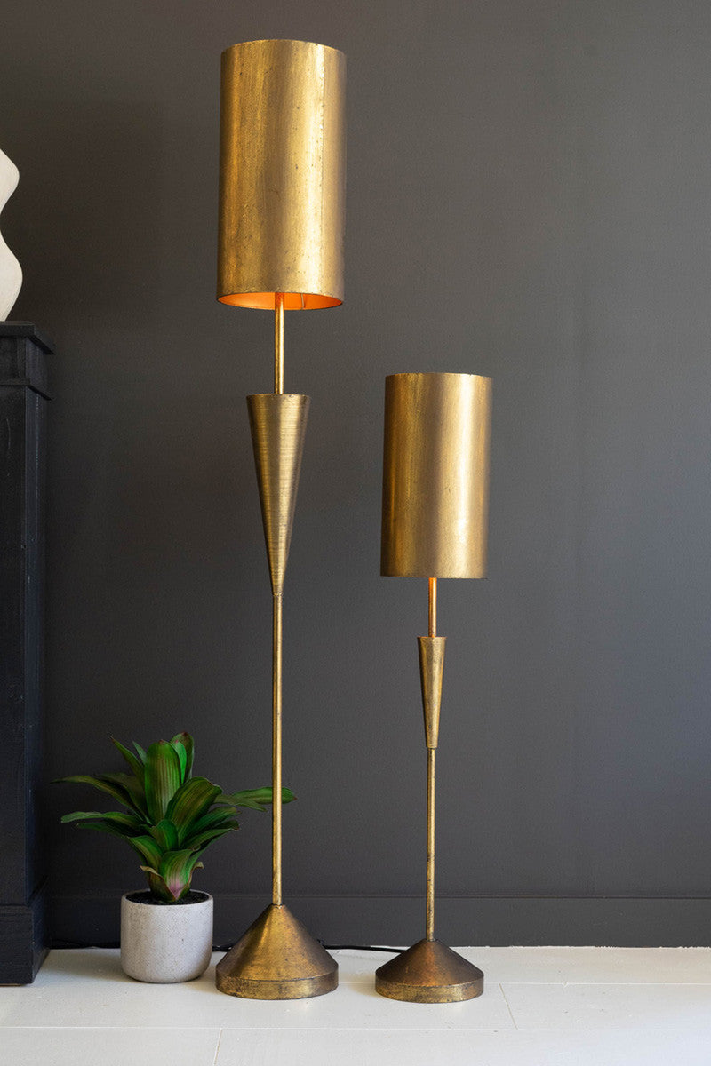 Antique Gold Floor Lamp with Metal Barrel Shades