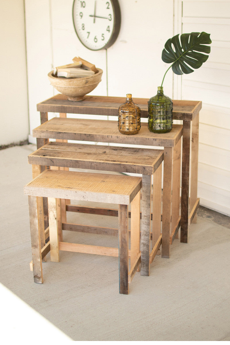 Set of 4 - Rustic Recycled Wood Console Display Tables