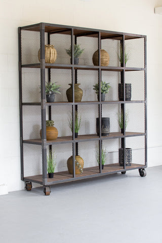 RAW METAL AND RECYCLED HONEY WOOD 16 CUBE DISPLAY UNIT