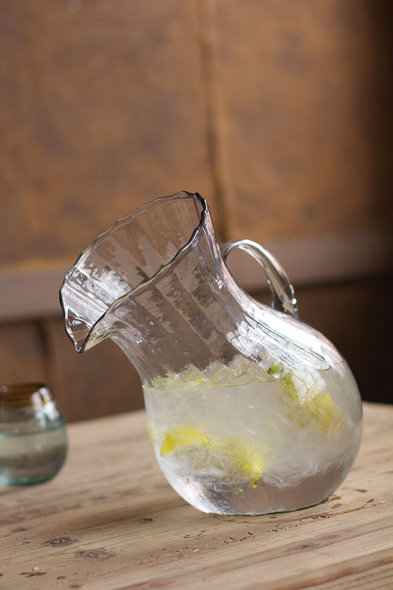 Ribbed Glass Tilted Pitcher