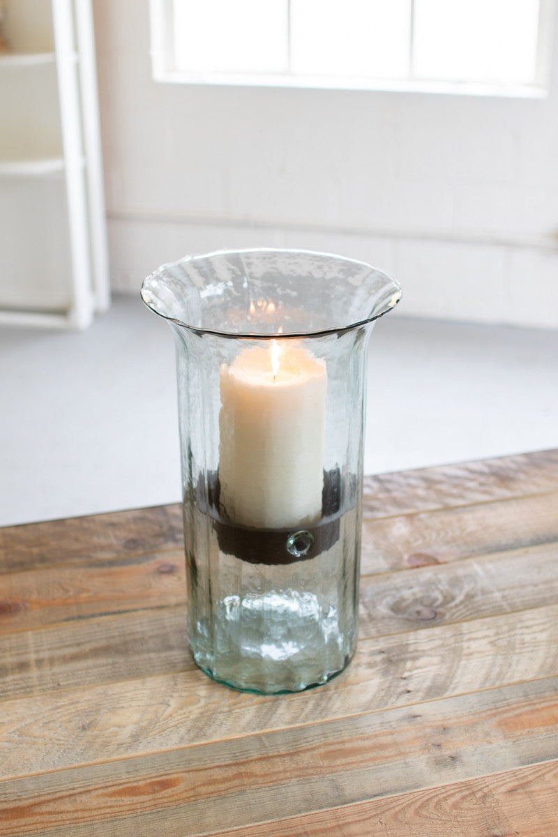 Ribbed Glass Candle Cylinder with Rustic Insert \ medium