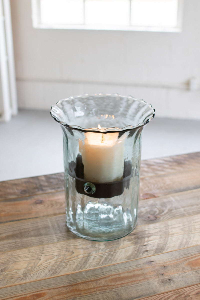 Ribbed Glass Candle Cylinder with Rustic Insert \ small