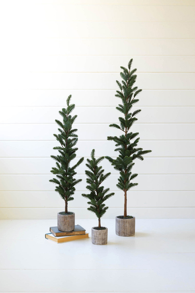 Set of 3 Artificial Pine Trees in Cement Pots