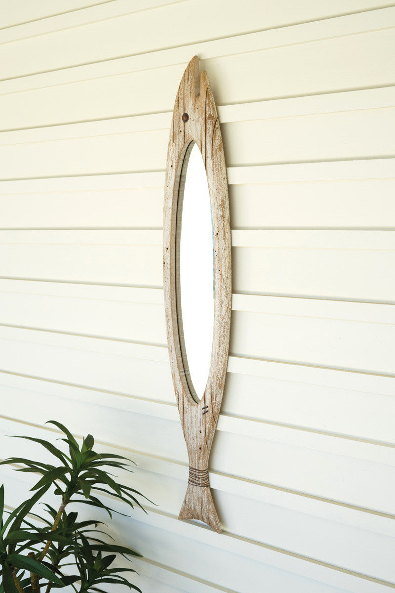 Carved Rustic Wooden Fish Mirror