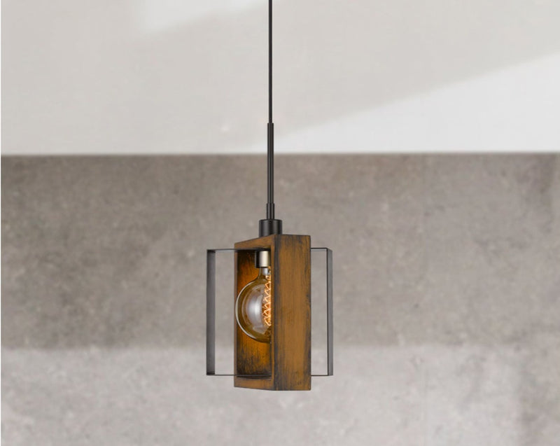 Contemporary Wood and Metal Pendant Light
