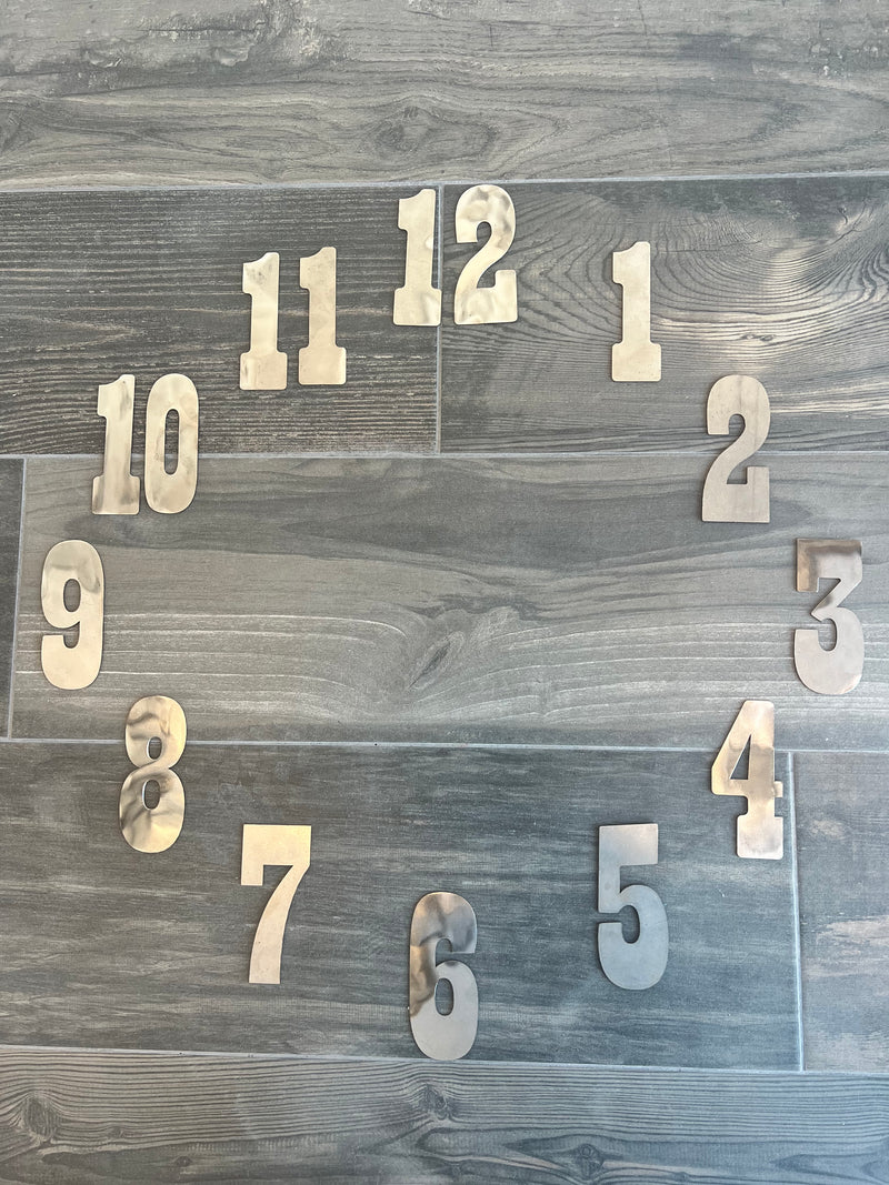 4 Inch Metal Number Set- Includes Numbers 1-12. Rusty or Natural Steel Finish