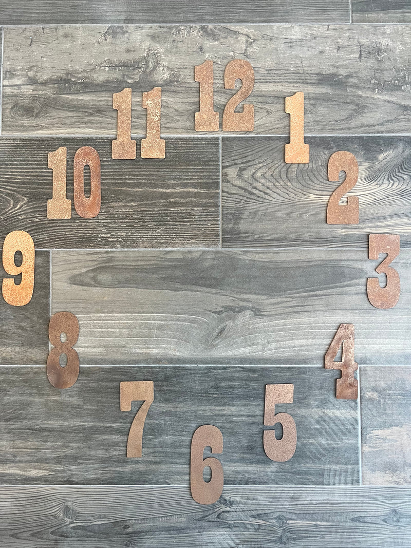 5 Inch Metal Number Clock Number Set - Includes Numbers 1-12 - Rusty or Natural Steel Finish