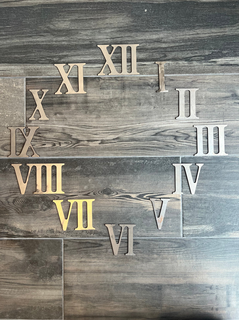 2 Inch Metal Roman Numeral Clock set- Includes Numerals I-XII - Rusty or Natural steel Finish