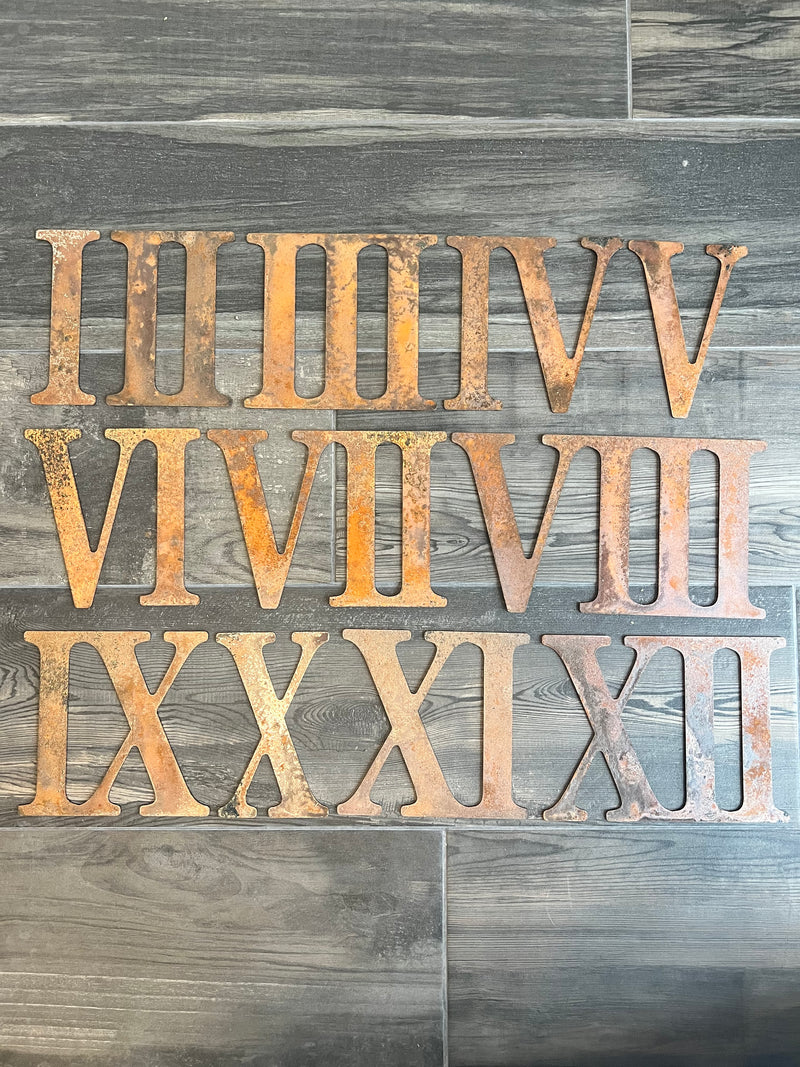 6 Inch Metal Roman Numerals - Rusty or Natural Steel Finish