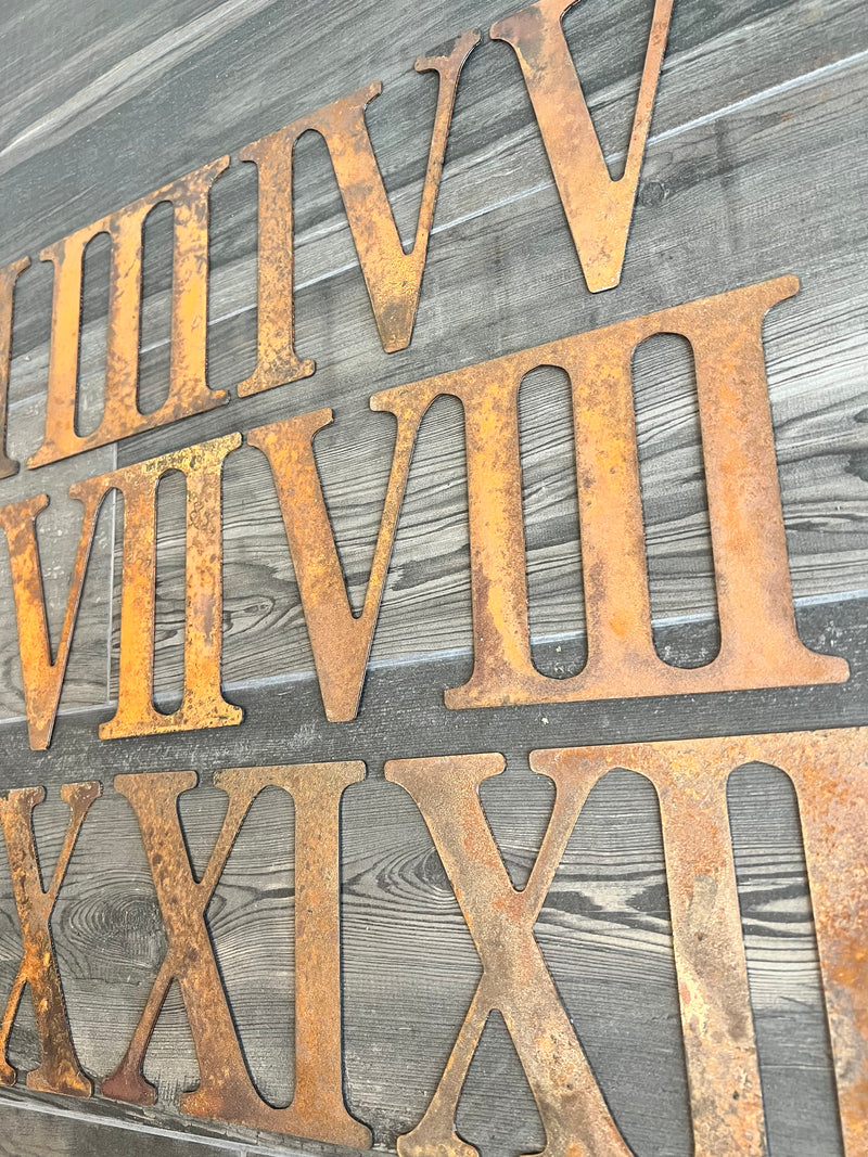 6 Inch Metal Roman Numerals - Rusty or Natural Steel Finish