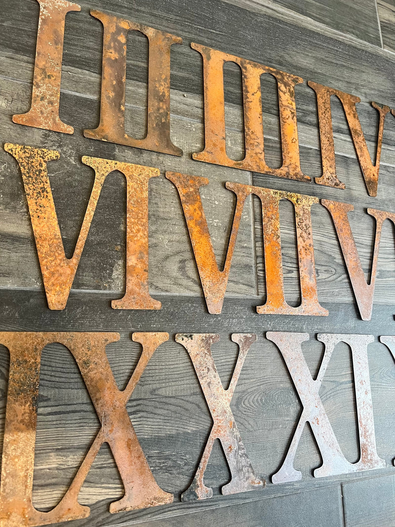 8 Inch Metal Roman Numerals - Rusty or Natural Steel Finish