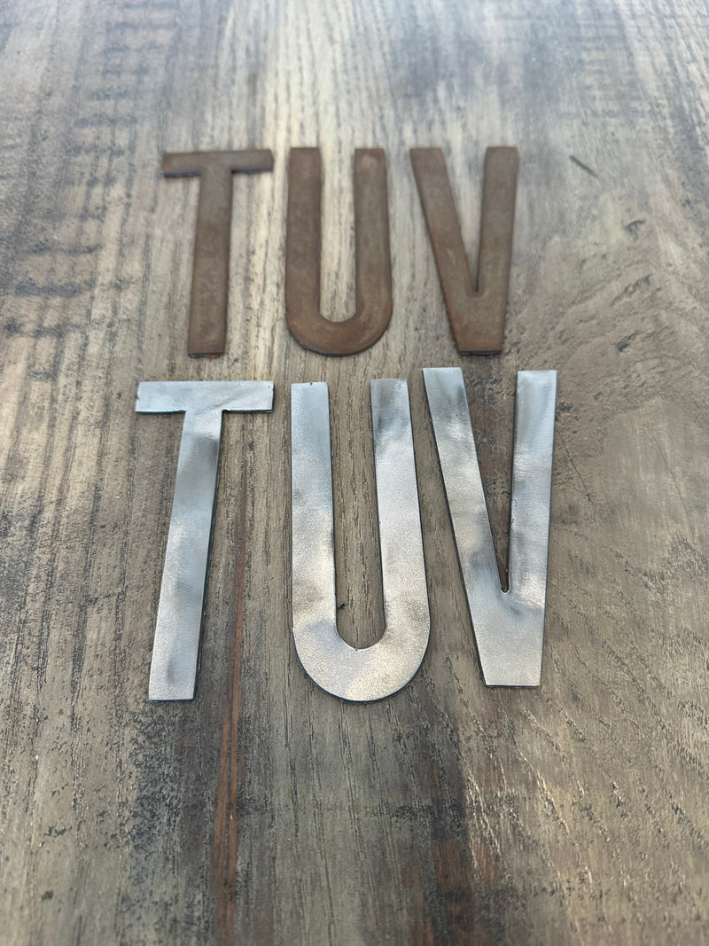 3 Inch Metal Letters and Numbers - Rusty or Natural Steel Finish - Sea Foam