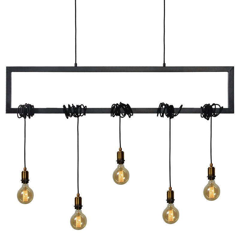 Large Iron Chandelier with Hanging Bulbs