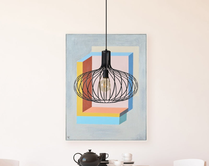 Modern Pendant Light with Black Iron Wire Shade