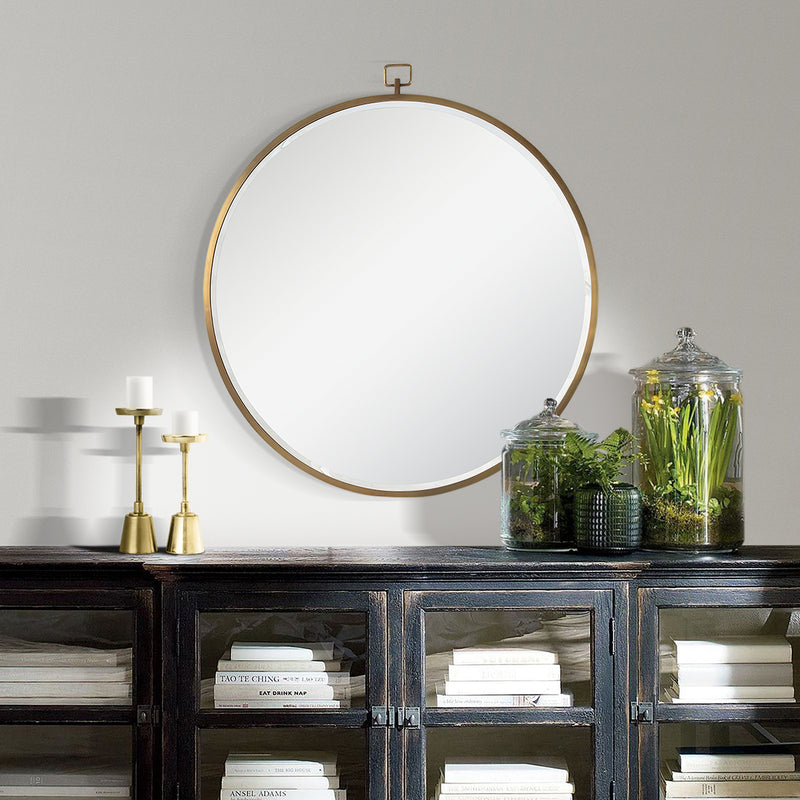 Large Round Mirror in Bronze Plated Finish