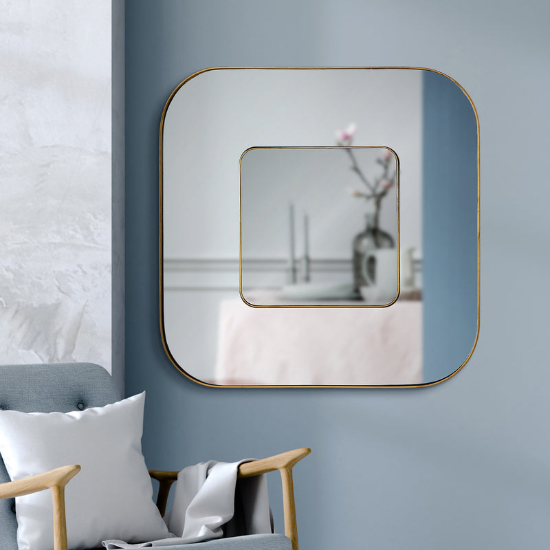 Large Gold Mirror with Grey Center Mirror
