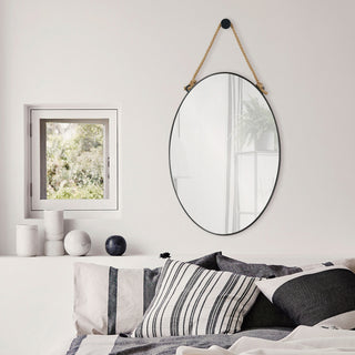 Large Black Farmhouse Mirror with Rope Hook