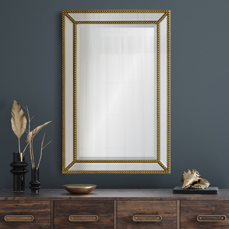 Large Wall Mirror with Antique Gold Accents