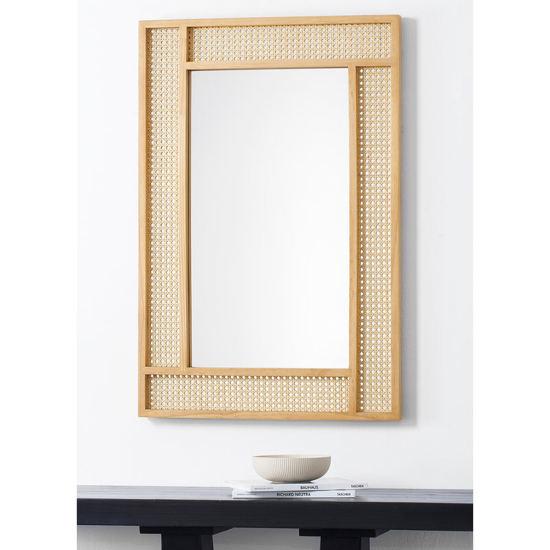 Large Wall Mirror with Rattan Accent