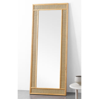 Large Farmhouse Mirror with Pinewood and Rattan Frame