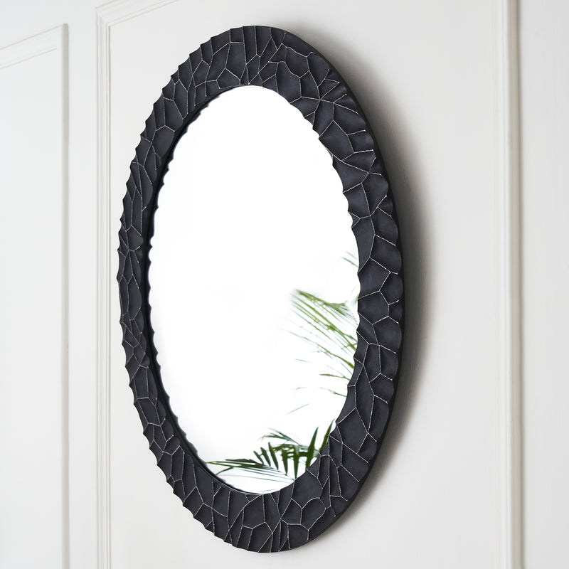 Large Round Wall Mirror with Dark Charcoal Finish
