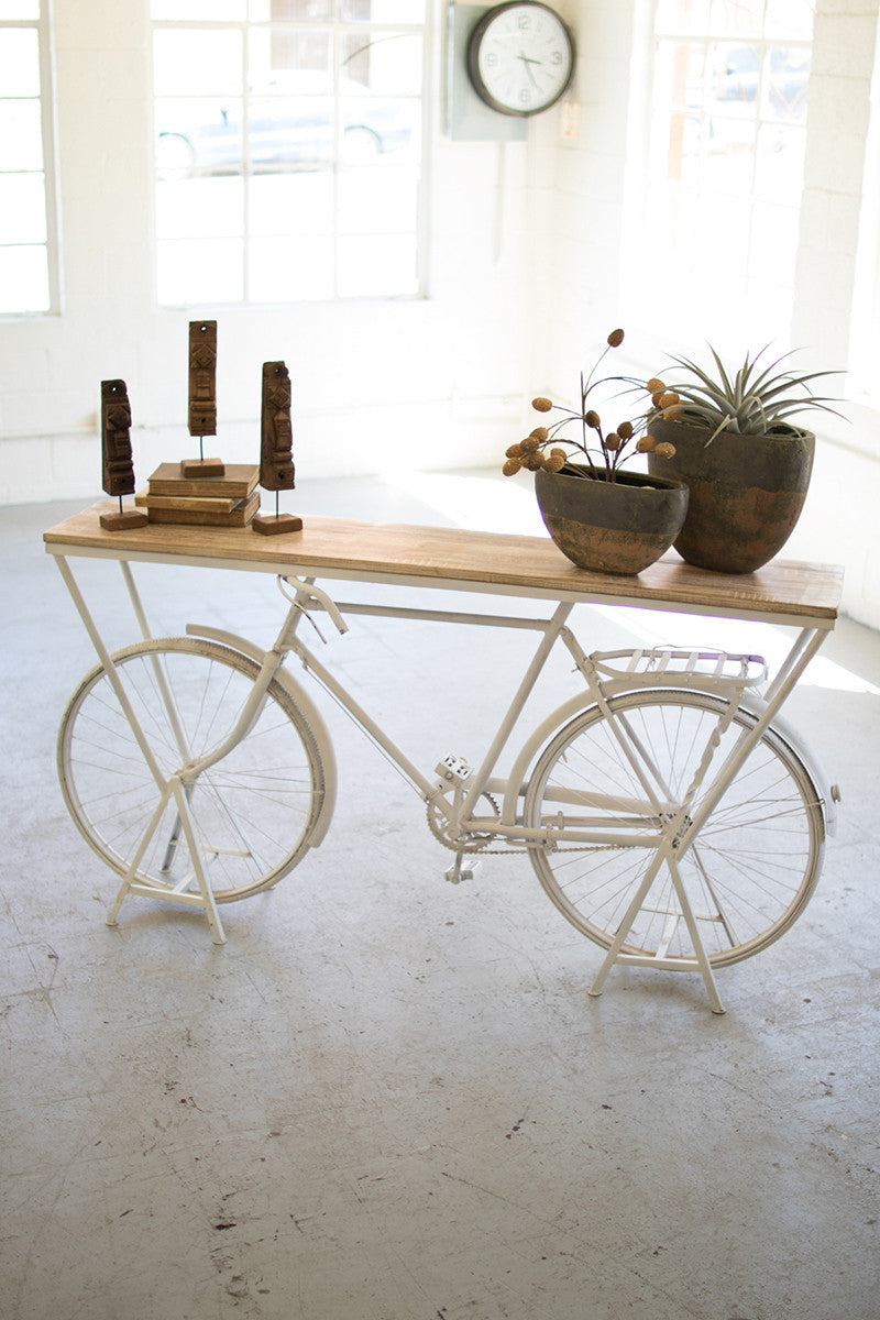 Rustic White Repurposed Bicycle Display Shelf