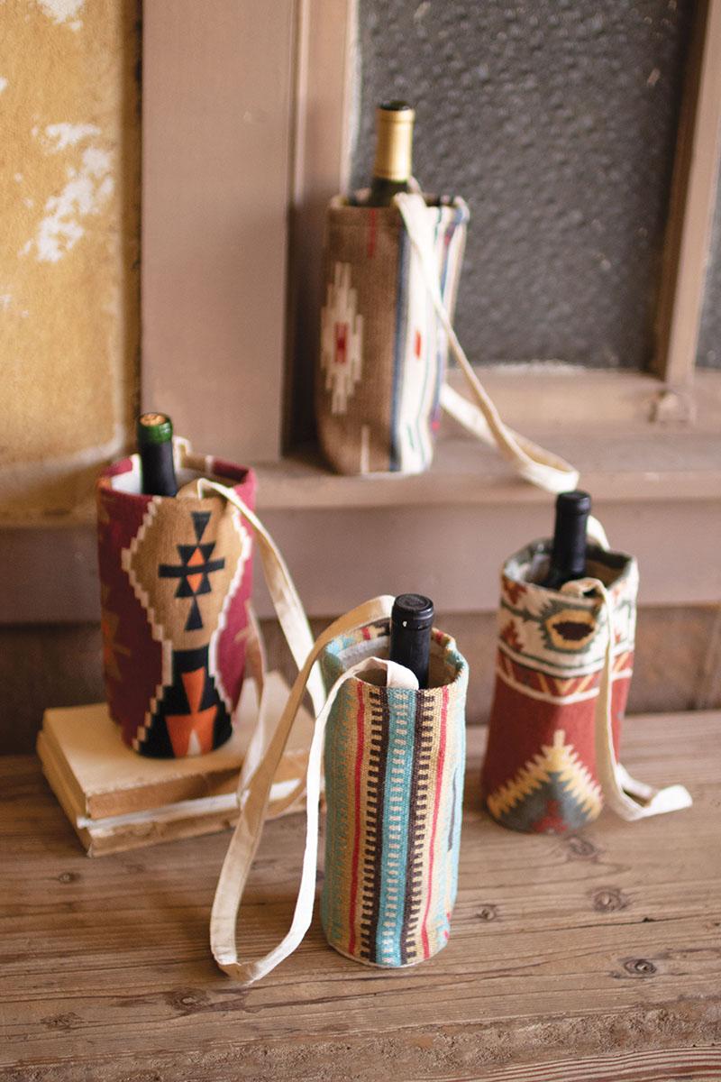 SET OF FOUR PRINTED SOUTHWEST WINE BAGS - ONE EACH DESIGN
