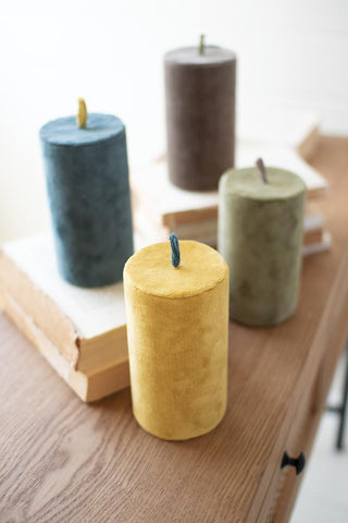 SET OF FOUR FAUX VELVET CANDLES - ONE EACH COLOR