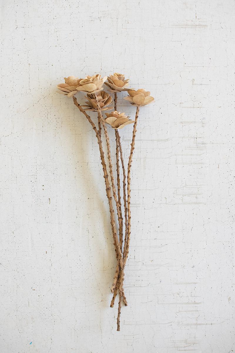 BUNDLE OF 6 WOODEN DECO ROSES ON STEMS