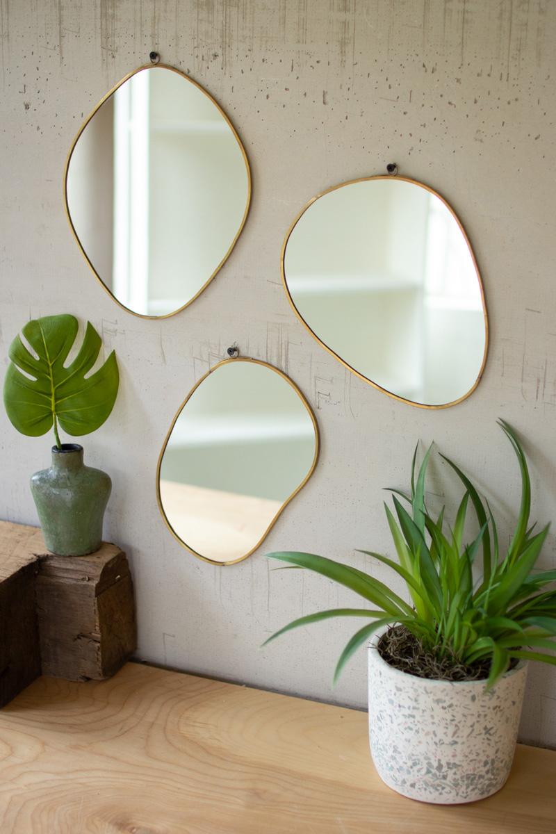 Set of Three - Brass Framed Organic Shaped Mirrors