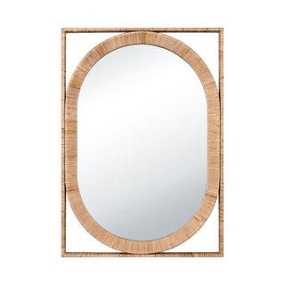 Large Mirror with Rattan Frame