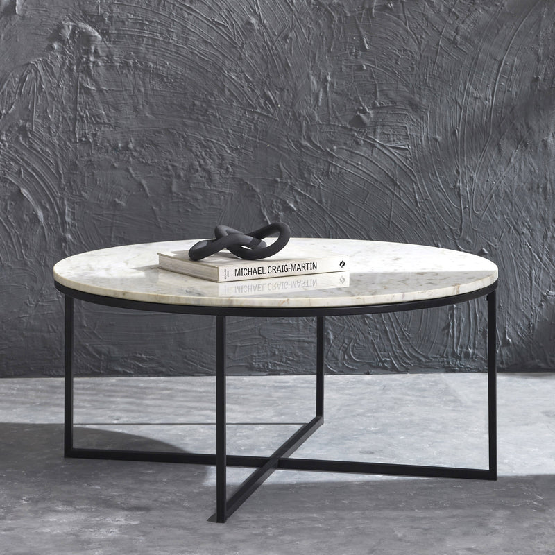 Marble Top Accent Table with Iron Legs