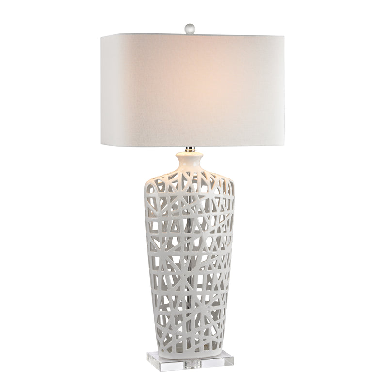 Woven Table Lamp - Gloss White