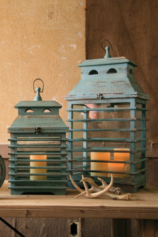 Set of 2 Vintage Blue Shutter Lanterns