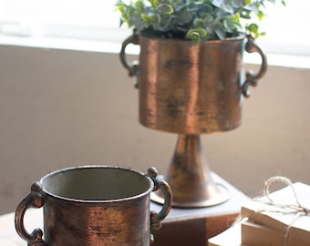 Set of Two Antique Planters with a Copper Finish