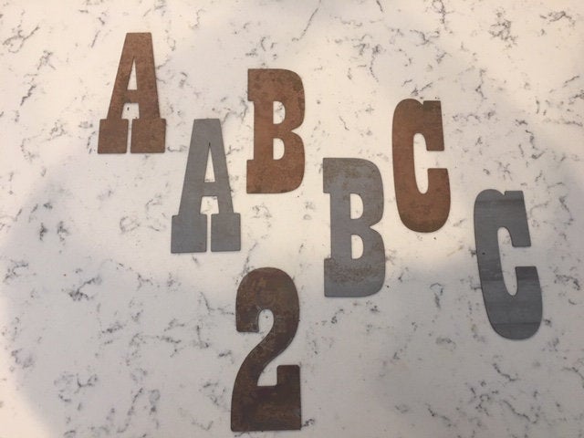 2 Inch Metal Letters and Numbers - Rusty or Natural Steel Finish