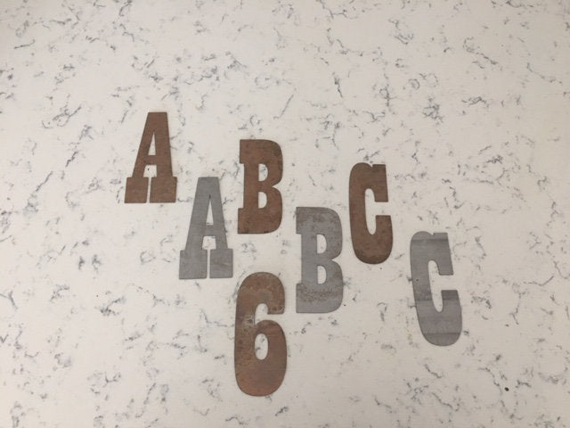 6 Inch Metal Letters and Numbers-Rusty or Natural Steel Finish