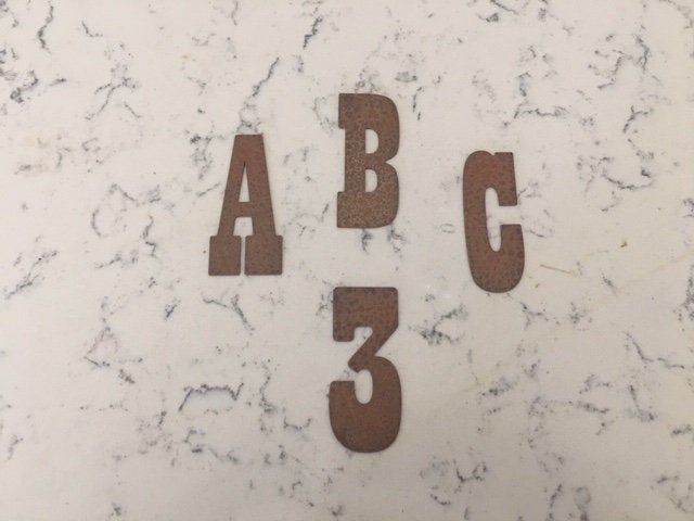3 Inch Metal Letters and Numbers  Rusty or Natural Steel Finish