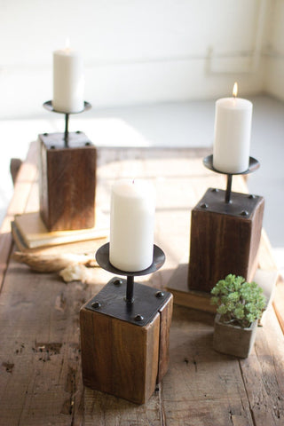 Metal Candle Holders with Wooden Base