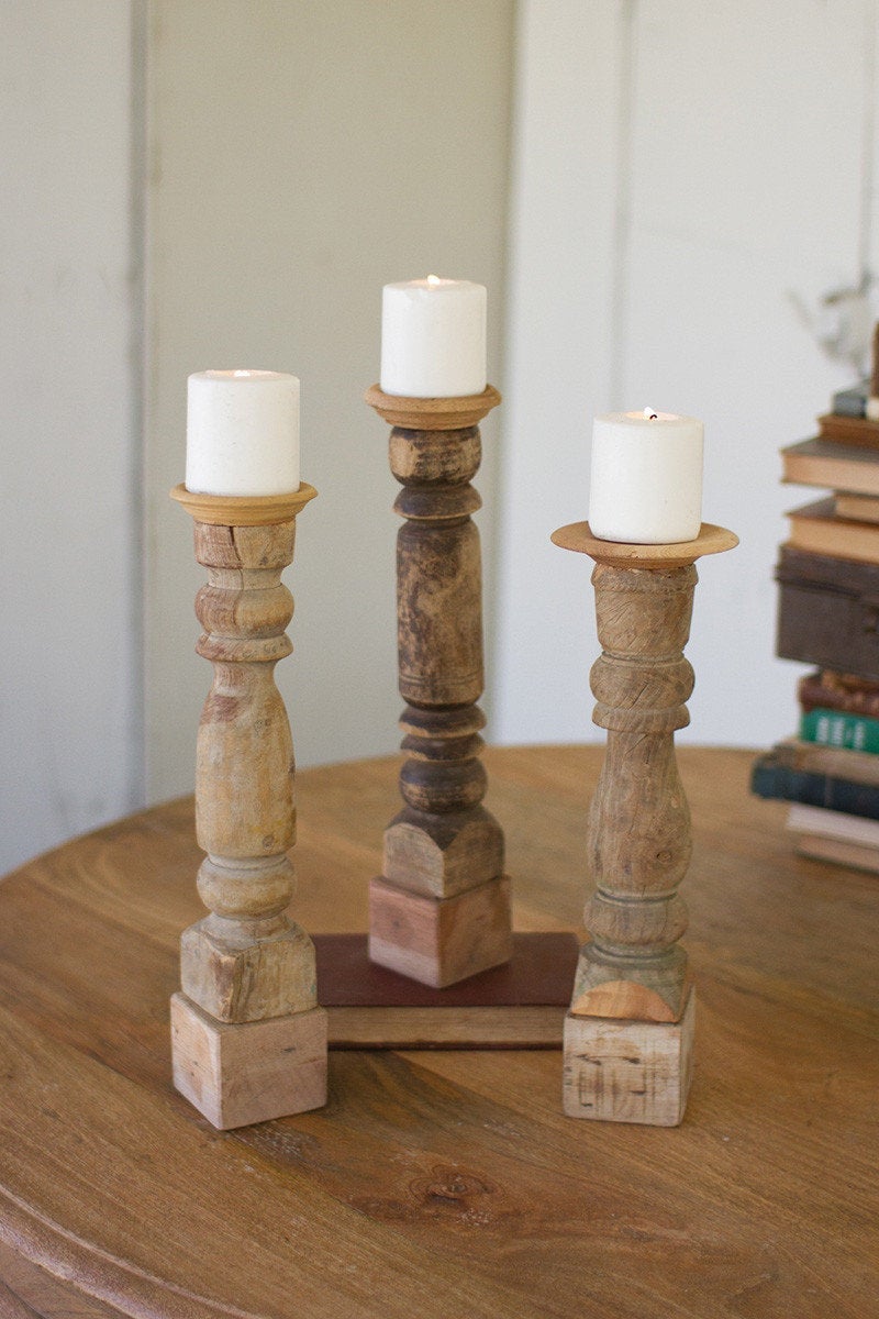 Three Rustic Wooden Candle Stands