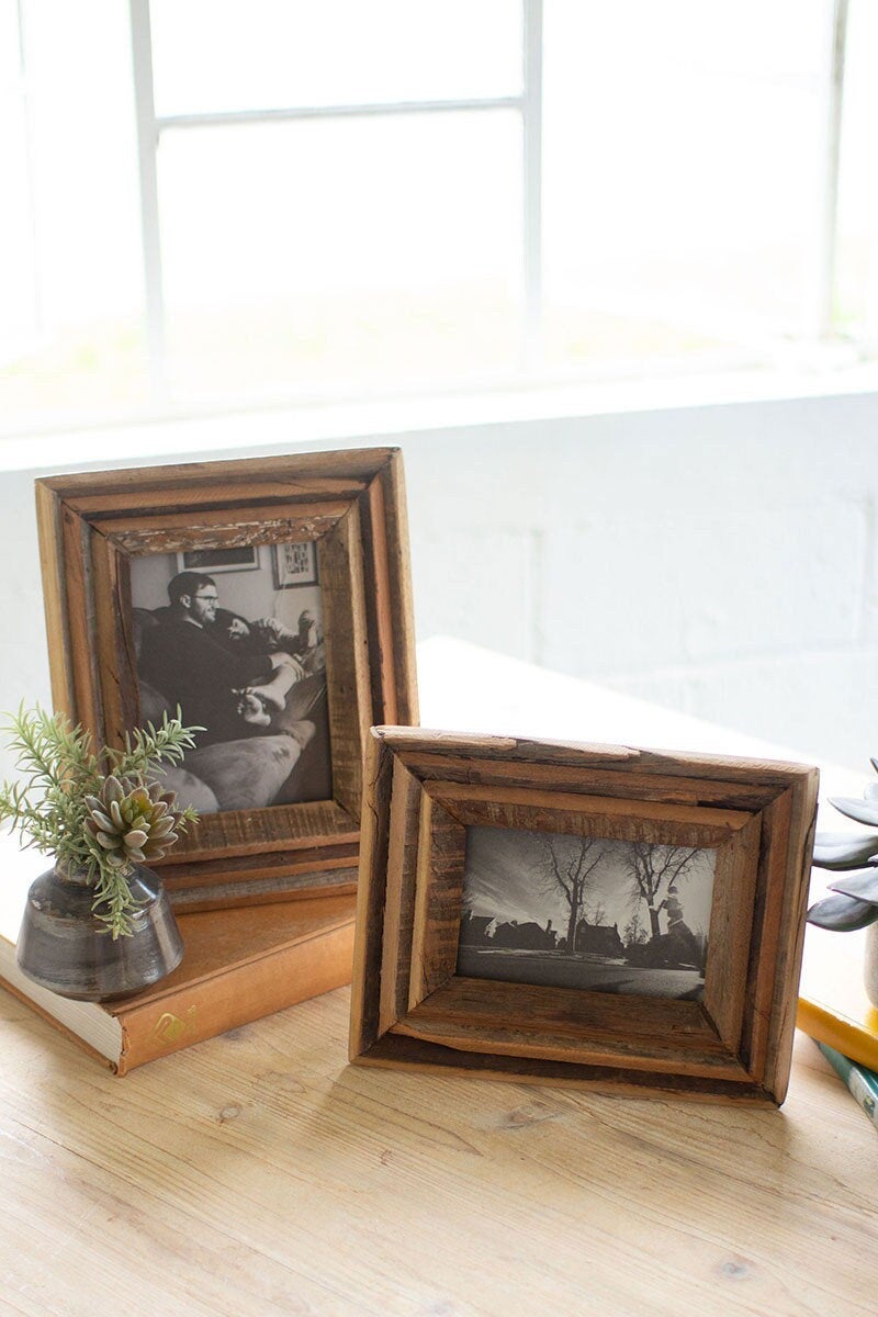Set of 2 Distressed Natural Wood Photo Frames
