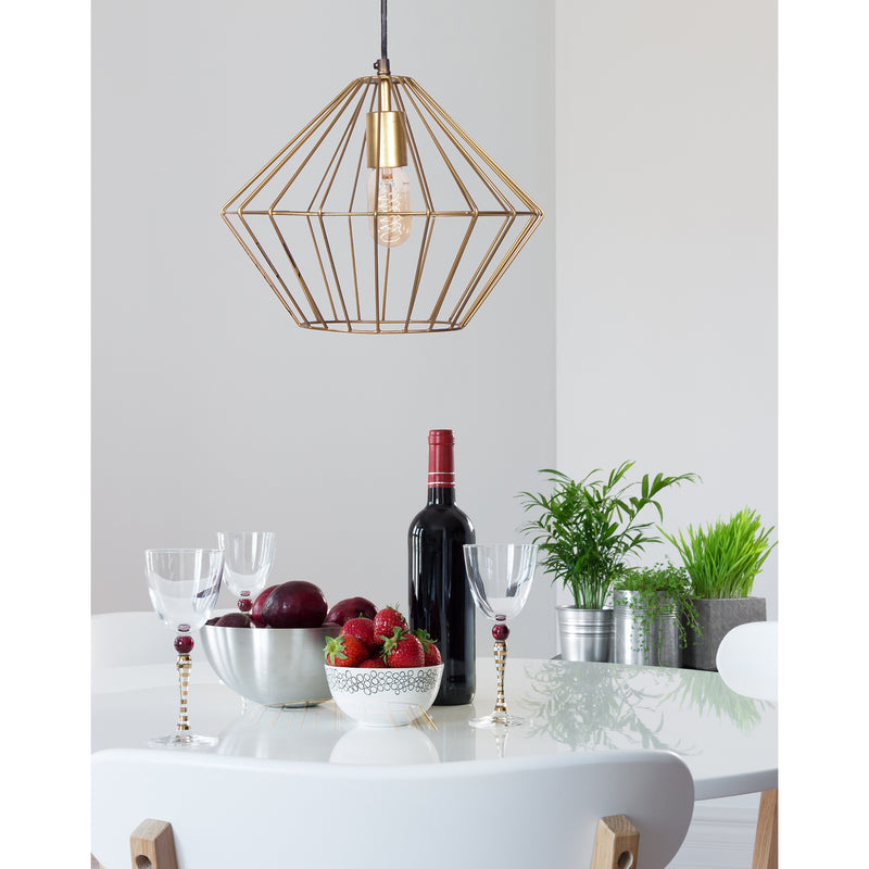 Gold Finish Pendant Light with Aluminum Wire Frame