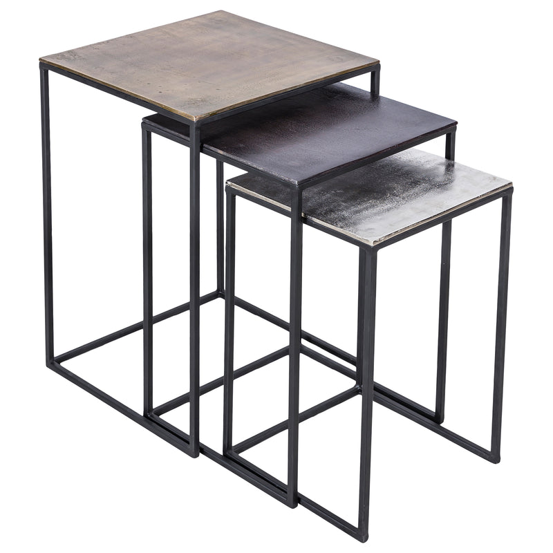 Set of Three Iron and Aluminum Accent Tables